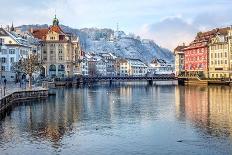 Lucerne City, Switzerland, Snow White in Winter Time-Xantana-Stretched Canvas