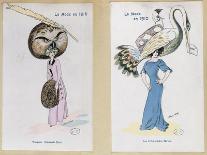 The Eagle Owl Fur Hat" and "The Crane Hat," Cartoon Fashion Plates, 1910-Xavier Sager-Giclee Print