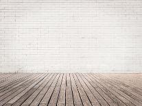 Room with White Bricks Wall and Wood Floor-xavigm-Photographic Print