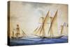 Xebec and French Bombarding, Watercolor, 19th Century-null-Stretched Canvas