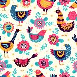 Seamless Pattern with Birds and Flowers. Freehand Drawing-xenia_ok-Art Print