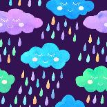 Watercolor Pattern with Smiling Clouds and Colorful Rain-xenia800-Art Print