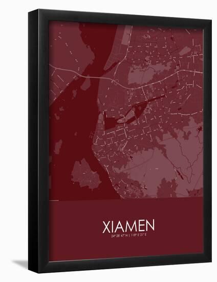 Xiamen, China Red Map-null-Framed Poster