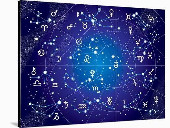 XII Constellations of Zodiac (Ultraviolet Blueprint Version)-Green Ocean-Stretched Canvas