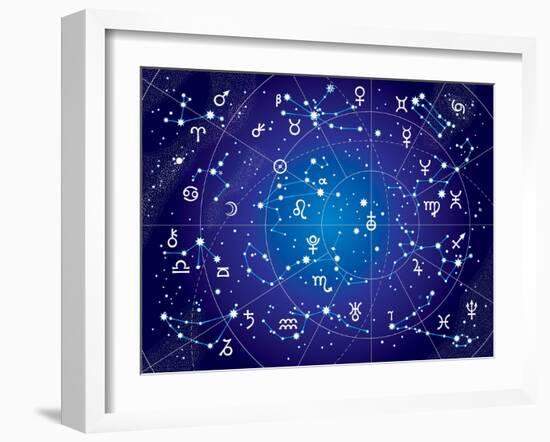 XII Constellations of Zodiac (Ultraviolet Blueprint Version)-Green Ocean-Framed Art Print