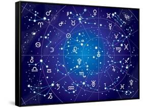 XII Constellations of Zodiac (Ultraviolet Blueprint Version)-Green Ocean-Framed Stretched Canvas