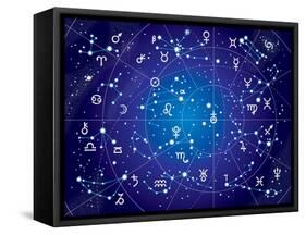 XII Constellations of Zodiac (Ultraviolet Blueprint Version)-Green Ocean-Framed Stretched Canvas