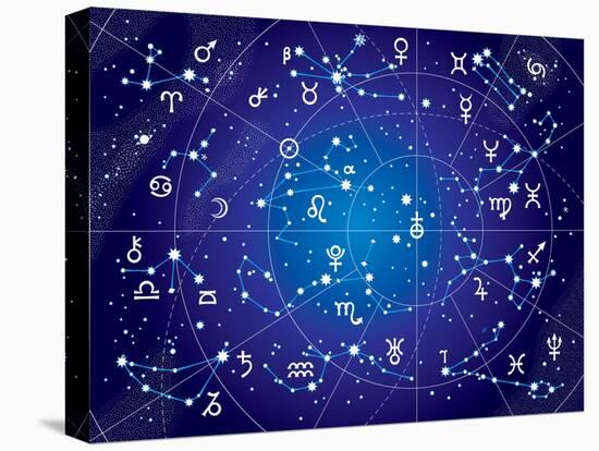 XII Constellations of Zodiac (Ultraviolet Blueprint Version)-Green Ocean-Stretched Canvas