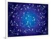 XII Constellations of Zodiac (Ultraviolet Blueprint Version)-Green Ocean-Framed Art Print