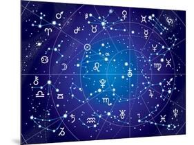 XII Constellations of Zodiac (Ultraviolet Blueprint Version)-Green Ocean-Mounted Art Print