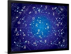 XII Constellations of Zodiac (Ultraviolet Blueprint Version)-Green Ocean-Framed Art Print