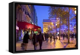 Xmas Decorations on Avenue Des Champs-Elysees with Arc De Triomphe in Background, Paris, France-Neil Farrin-Framed Stretched Canvas