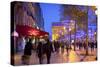 Xmas Decorations on Avenue Des Champs-Elysees with Arc De Triomphe in Background, Paris, France-Neil Farrin-Stretched Canvas