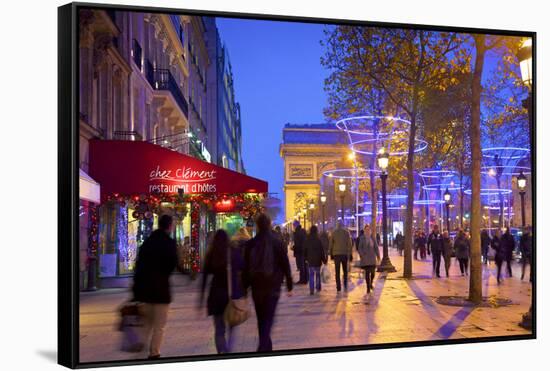 Xmas Decorations on Avenue Des Champs-Elysees with Arc De Triomphe in Background, Paris, France-Neil Farrin-Framed Stretched Canvas