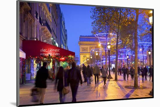 Xmas Decorations on Avenue Des Champs-Elysees with Arc De Triomphe in Background, Paris, France-Neil Farrin-Mounted Photographic Print