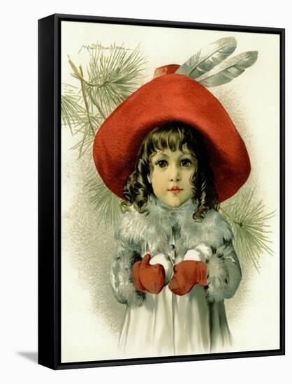 Xmas Girl with Snowballs-Vintage Apple Collection-Framed Stretched Canvas