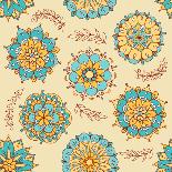 Vector Seamless Pattern, Doodling Design. Hand Draw Flowers. Color Doodle Background-xox-Art Print