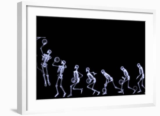 Xray of Human Skeleton Playing Basketball-riccardocova-Framed Art Print