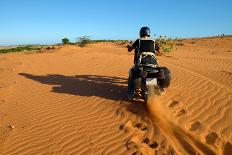 Vietnamese Man Travel to Adventure Nature, Ride Motorbike on Sand Hill, Wheel Tracks on Sand, Shado-xuanhuongho-Framed Photographic Print