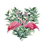 Watercolor Heart with Pink Flamingo and Eucalyptus Leaves. Hand Painted Pink Flamingo and Leaves Is-Y_D-Stretched Canvas