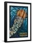 Yachats, Oregon - Jellyfish Mosaic-Lantern Press-Framed Art Print