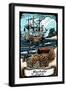 Yachats, Oregon - Pirates with Scroll - Scratchboard-Lantern Press-Framed Art Print