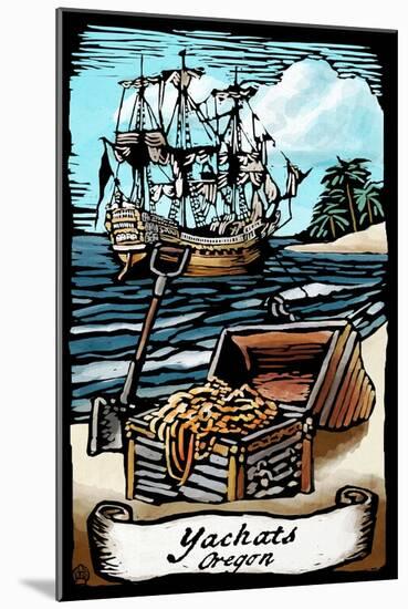 Yachats, Oregon - Pirates with Scroll - Scratchboard-Lantern Press-Mounted Art Print