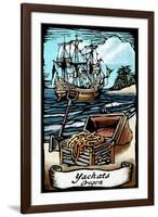 Yachats, Oregon - Pirates with Scroll - Scratchboard-Lantern Press-Framed Art Print