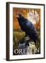 Yachats, Oregon - Raven and Skull-Lantern Press-Framed Art Print