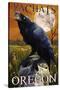 Yachats, Oregon - Raven and Skull-Lantern Press-Stretched Canvas