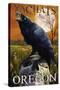 Yachats, Oregon - Raven and Skull-Lantern Press-Stretched Canvas