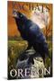 Yachats, Oregon - Raven and Skull-Lantern Press-Mounted Art Print