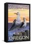 Yachats, Oregon, Sea Gulls Scene-Lantern Press-Framed Stretched Canvas