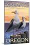 Yachats, Oregon, Sea Gulls Scene-Lantern Press-Mounted Art Print