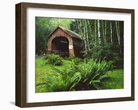 Yachats River Covered Bridge in Siuslaw National Forest, North Fork, Oregon, USA-Steve Terrill-Framed Photographic Print