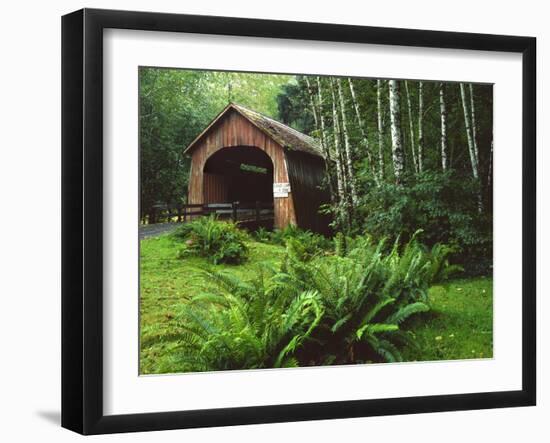 Yachats River Covered Bridge in Siuslaw National Forest, North Fork, Oregon, USA-Steve Terrill-Framed Photographic Print