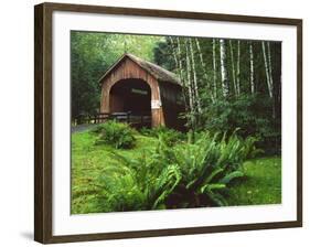 Yachats River Covered Bridge in Siuslaw National Forest, North Fork, Oregon, USA-Steve Terrill-Framed Photographic Print