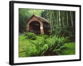 Yachats River Covered Bridge in Siuslaw National Forest, North Fork, Oregon, USA-Steve Terrill-Framed Photographic Print