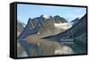 Yacht Anchored under a Glacier, Magdalenefjord, Svalbard, Norway, Scandinavia, Europe-David Lomax-Framed Stretched Canvas