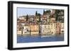 Yacht and Old Town from the Sea on a Summer's Early Morning, Rovinj (Rovigno) Peninsula, Istria-Eleanor Scriven-Framed Photographic Print