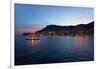Yacht and seaside night view of Monte-Carlo with lights at dusk, in the Principality of Monaco,...-null-Framed Photographic Print