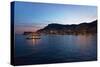 Yacht and seaside night view of Monte-Carlo with lights at dusk, in the Principality of Monaco,...-null-Stretched Canvas