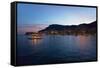 Yacht and seaside night view of Monte-Carlo with lights at dusk, in the Principality of Monaco,...-null-Framed Stretched Canvas