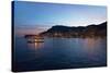 Yacht and seaside night view of Monte-Carlo with lights at dusk, in the Principality of Monaco,...-null-Stretched Canvas