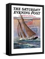 "Yacht and Steamship," Saturday Evening Post Cover, January 23, 1932-Anton Otto Fischer-Framed Stretched Canvas