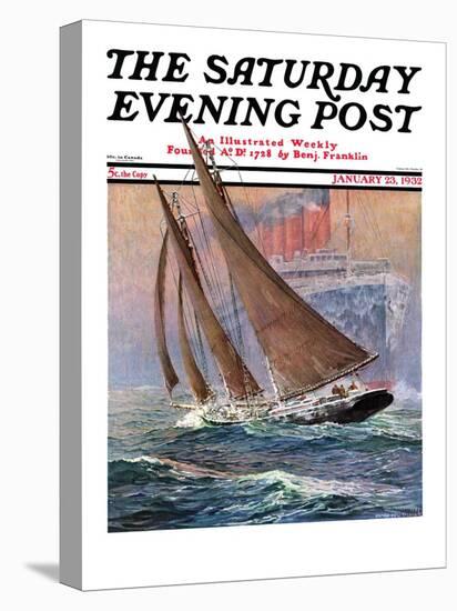 "Yacht and Steamship," Saturday Evening Post Cover, January 23, 1932-Anton Otto Fischer-Stretched Canvas