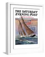 "Yacht and Steamship," Saturday Evening Post Cover, January 23, 1932-Anton Otto Fischer-Framed Premium Giclee Print