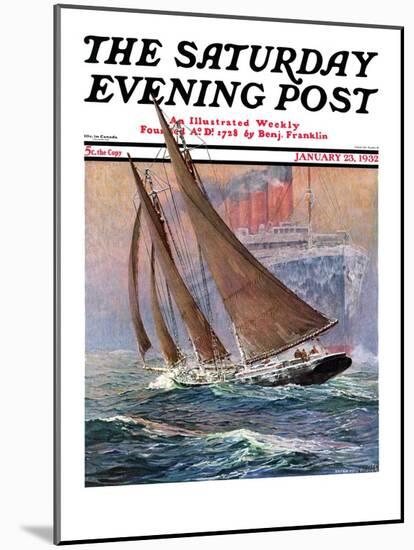 "Yacht and Steamship," Saturday Evening Post Cover, January 23, 1932-Anton Otto Fischer-Mounted Premium Giclee Print