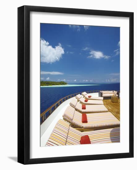 Yacht and Tropical Island, Maldives, Indian Ocean, Asia-Sakis Papadopoulos-Framed Photographic Print