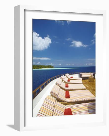 Yacht and Tropical Island, Maldives, Indian Ocean, Asia-Sakis Papadopoulos-Framed Photographic Print